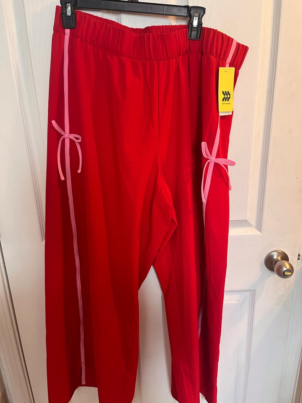 All In Motion Red Women’s Track Pants with Pink Trim